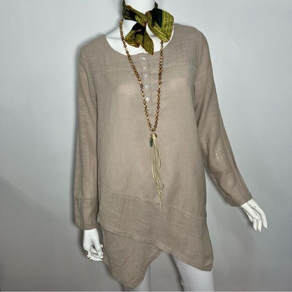 Soft Surroundings Linen/Cotton Blend asymmetrical criss cross hem tunic top - S - Picture 2 of 11